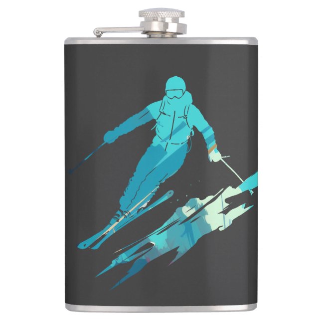 Ski Game Sport Challenge Illustration Silhouette  Flask (Front)