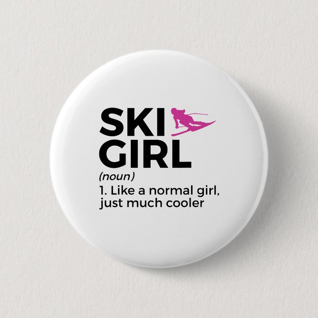 Ski Girl Definition Funny Ski  Button (Front)