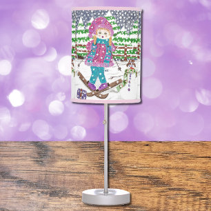 Ski girl kids room table lamp