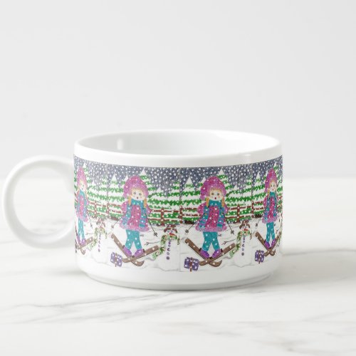 Ski girl pattern chili bowl