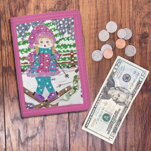 Ski girl pink wallet