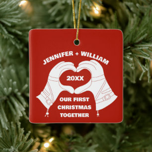 Ski Gloves Hands Heart Shape Personalized Ceramic Ornament