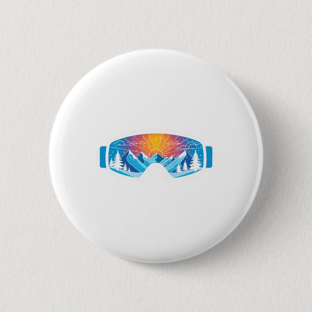 Ski Goggles Art Nature Mountains Minimalist Skiing Button (Front)