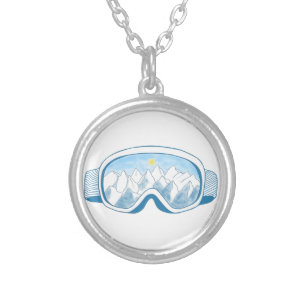 Ski Goggles Illustration   Silver Plated Necklace