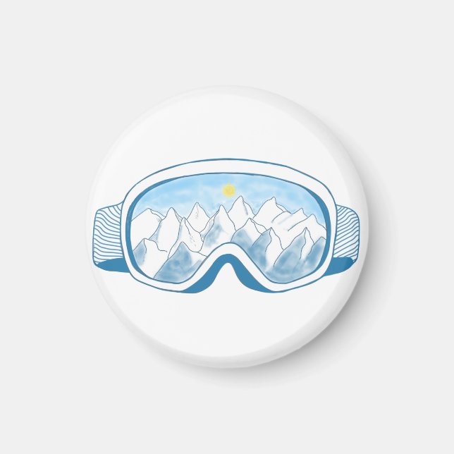 Ski Goggles Mountain Reflection Illustration Magnet (Front)