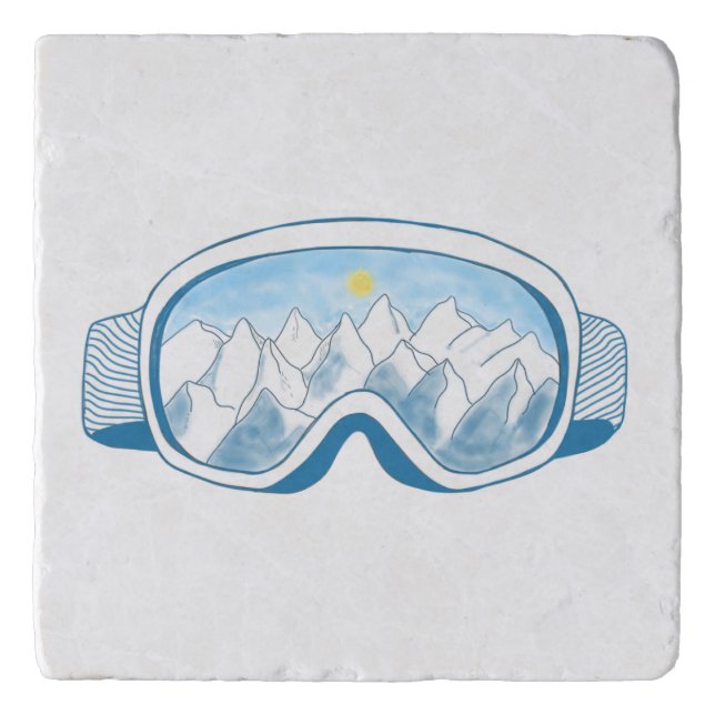 Ski Goggles Mountain Reflection Illustration   Trivet (Front)