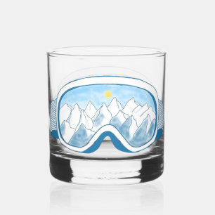 Ski Goggles Mountain Reflection Sky Pale Blue Whiskey Glass