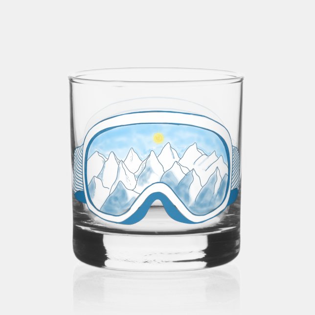Ski Goggles Mountain Reflection Sky Pale Blue Whiskey Glass (Front)
