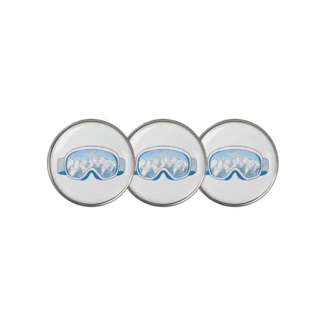 Ski Goggles Mountain Reflections Illustration  Golf Ball Marker (3 Up)