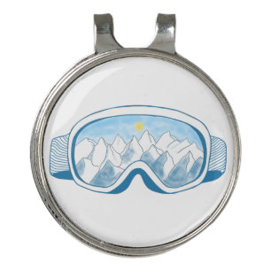 Ski Goggles Mountain Reflections Illustration Golf Hat Clip