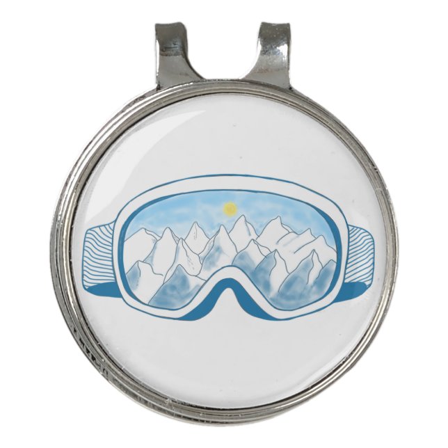 Ski Goggles Mountain Reflections Illustration  Golf Hat Clip (Front)