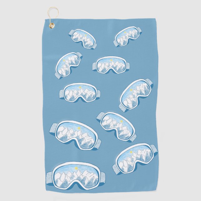 Ski Goggles Mountain Reflections Illustration   Golf Towel (Front)