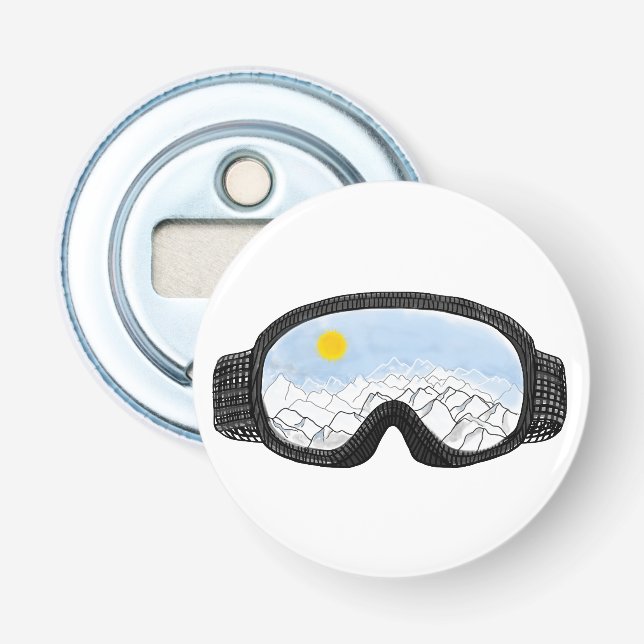 Ski Goggles Mountain View Illustration   Bottle Opener (Front)