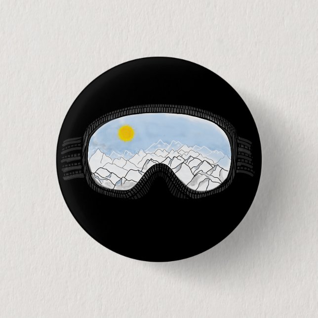 Ski Goggles Mountain View Illustration  Button (Front)