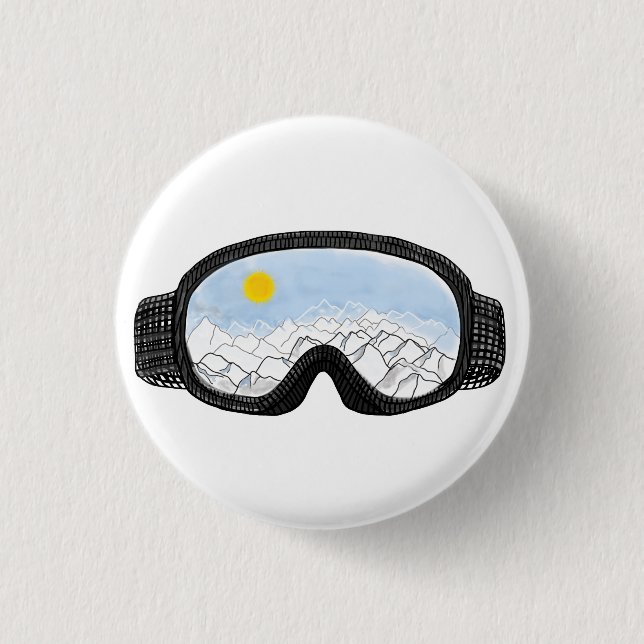 Ski Goggles Mountain View Illustration   Button (Front)