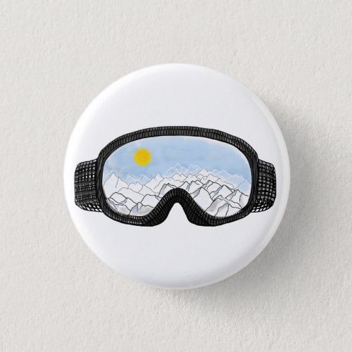 Ski Goggles Mountain View Illustration   Button