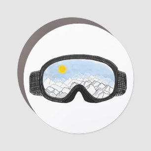 Ski Goggles Mountain View Illustration Car Magnet