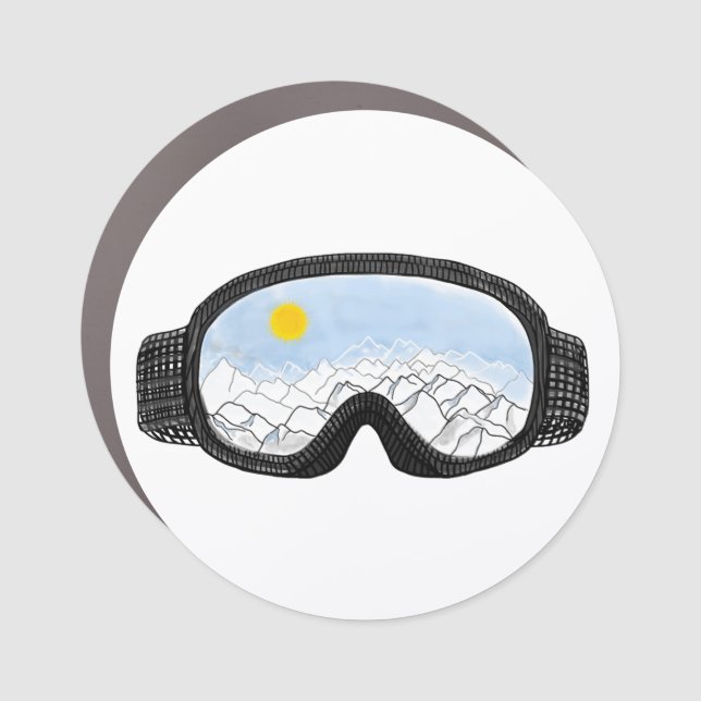 Ski Goggles Mountain View Illustration   Car Magnet (Front)