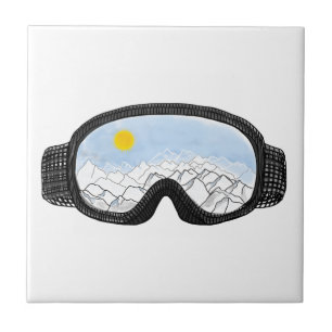 Ski Goggles Mountain View Illustration      Ceramic Tile