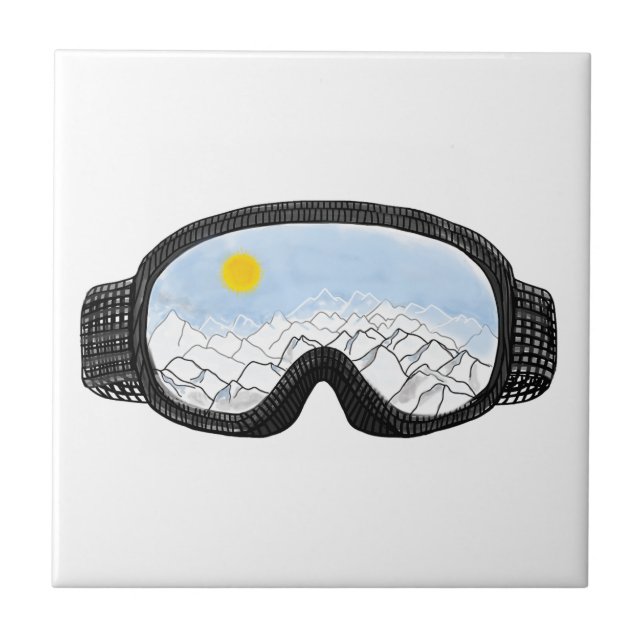 Ski Goggles Mountain View Illustration      Ceramic Tile (Front)