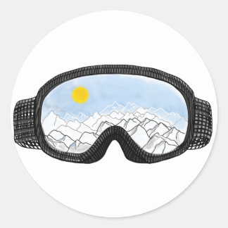 Ski Goggles Mountain View Illustration Classic Round Sticker