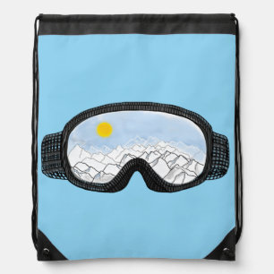 Ski Goggles Mountain View Illustration Drawstring Bag