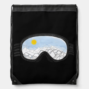 Ski Goggles Mountain View Illustration Drawstring Bag