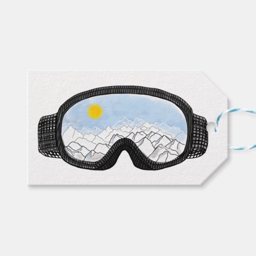 Ski Goggles Mountain View Illustration   Gift Tags