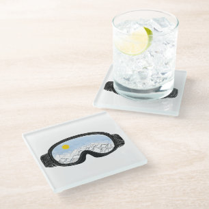 Ski Goggles Mountain View Illustration Glass Coaster