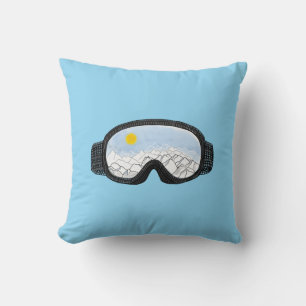 Ski Goggles Mountain View Illustration Light Blue Throw Pillow