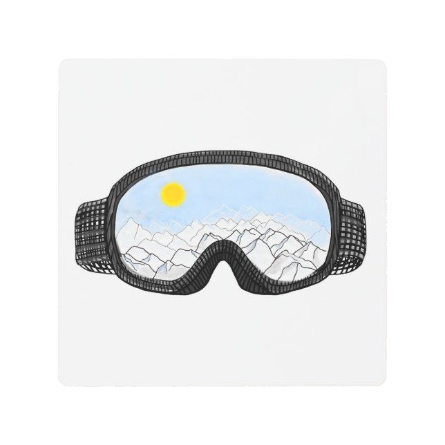 Ski Goggles Mountain View Illustration  Metal Print (Front)