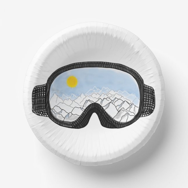 Ski Goggles Mountain View Illustration  Paper Bowls (Front)