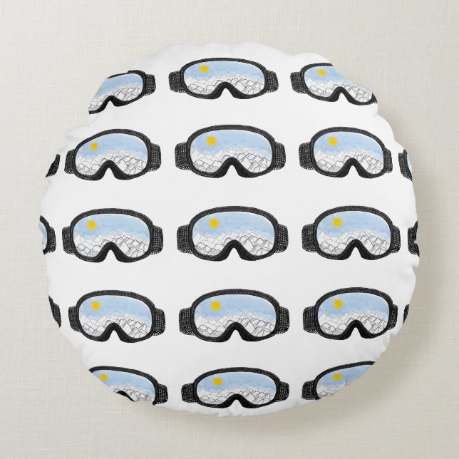 Ski Goggles Mountain View Illustration   Round Pillow (Front)