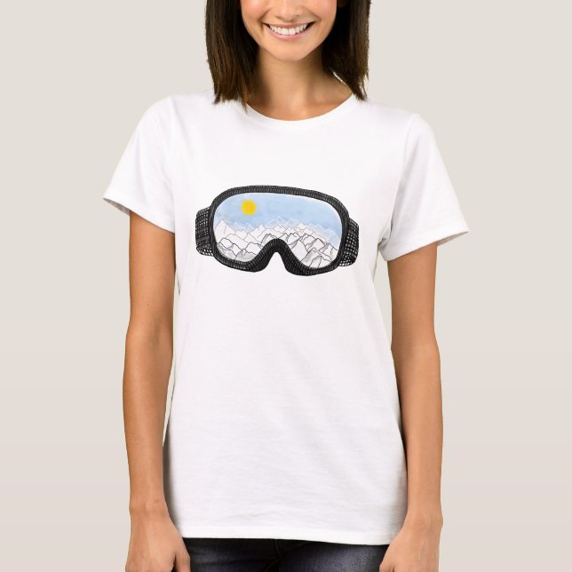 Ski Goggles Mountain View Illustration  T-Shirt (Front)