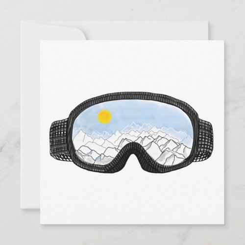 Ski Goggles Mountain View Illustration             Thank You Card