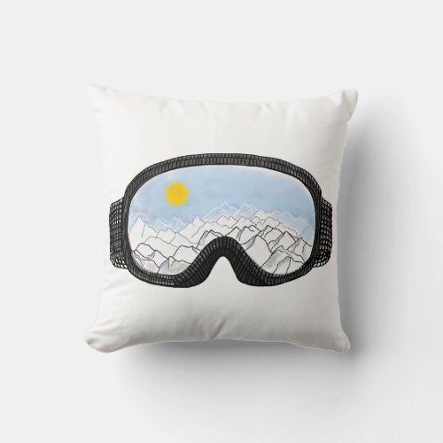 Ski Goggles Mountain View Illustration   Throw Pillow