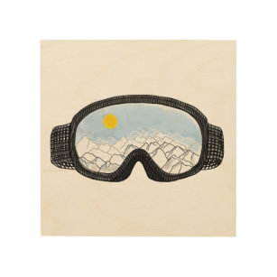 Ski Goggles Mountain View Illustration  Wood Wall Art