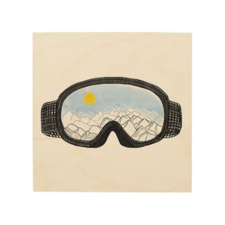 Ski Goggles Mountain View Illustration Wood Wall Art
