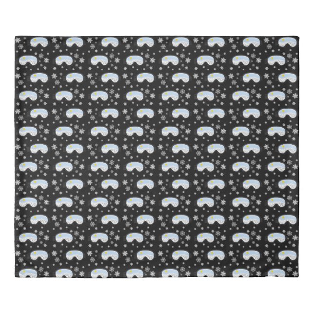Ski Goggles Mountain View Snowflakes Black Duvet Cover (Front)