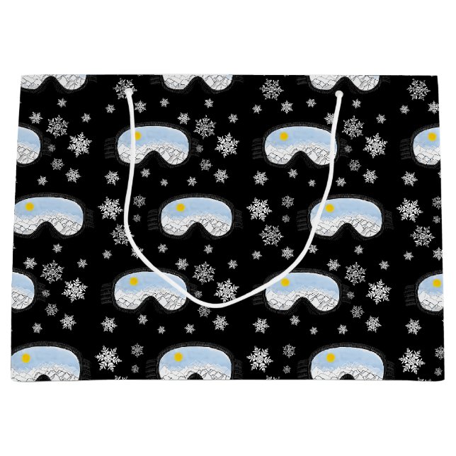 Ski Goggles Mountain View Snowflakes Black   Large Gift Bag (Front)