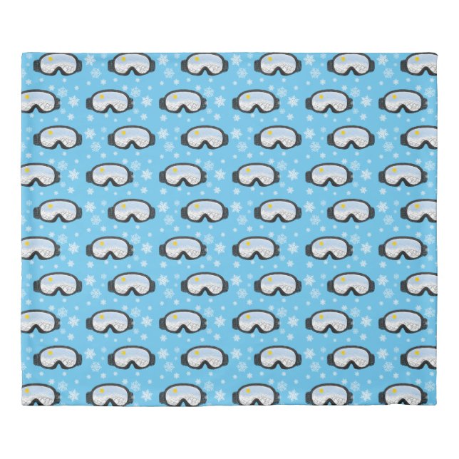 Ski Goggles Mountain View Snowflakes Blue   Duvet Cover (Front)