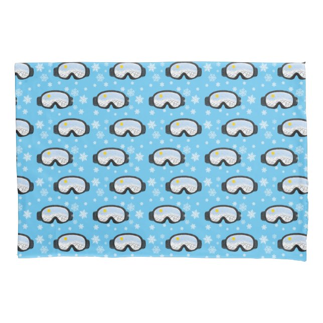 Ski Goggles Mountain View Snowflakes Blue  Pillow Case (Front)