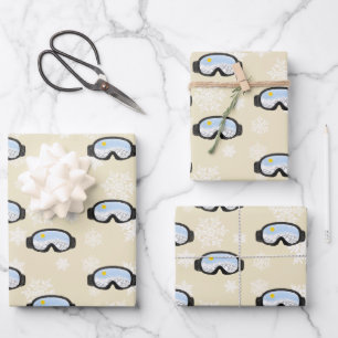 Ski Goggles Mountain View Snowflakes Off White Wrapping Paper Sheets