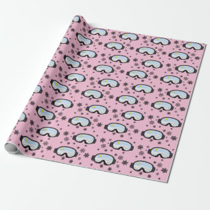 Ski Goggles Mountain View Snowflakes Pink Wrapping Paper