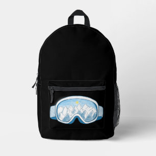 Ski Goggles Mountains Reflections Black Printed Backpack