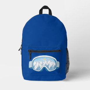 Ski Goggles Mountains Reflections Deep Blue Printed Backpack