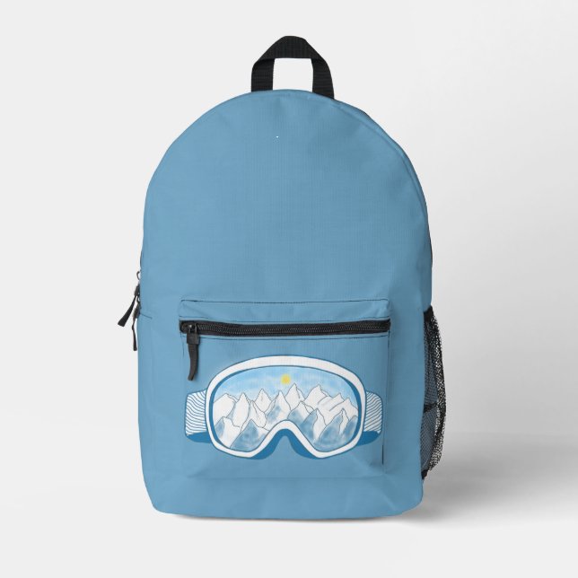 Ski Goggles Mountains Reflections Dusty Blue Printed Backpack (Front)