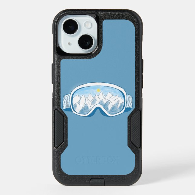 Ski Goggles Mountains Reflections Illustration  iPhone 15 Case (Back)