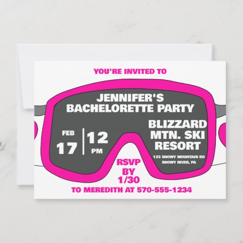 Ski Goggles Skiing Themed Bachelorette Party Invitation