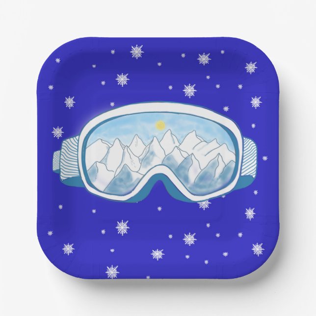 Ski Goggles Snowflake Dance  Paper Plates (Front)